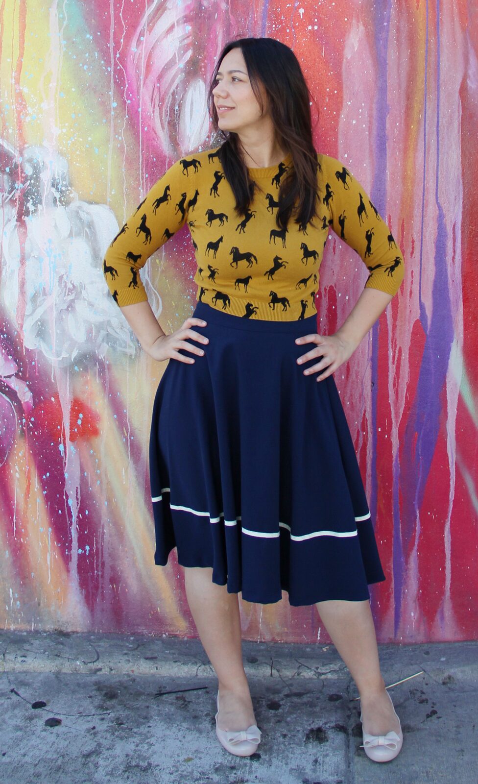 How To Wear A Navy Midi A-line Skirt 4 ways