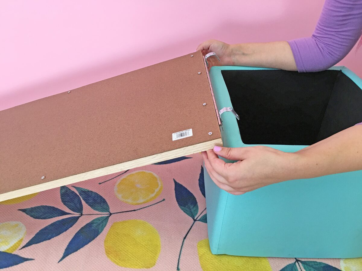 How to build a dog ramp tutorial - attach the ramp to the storage cube