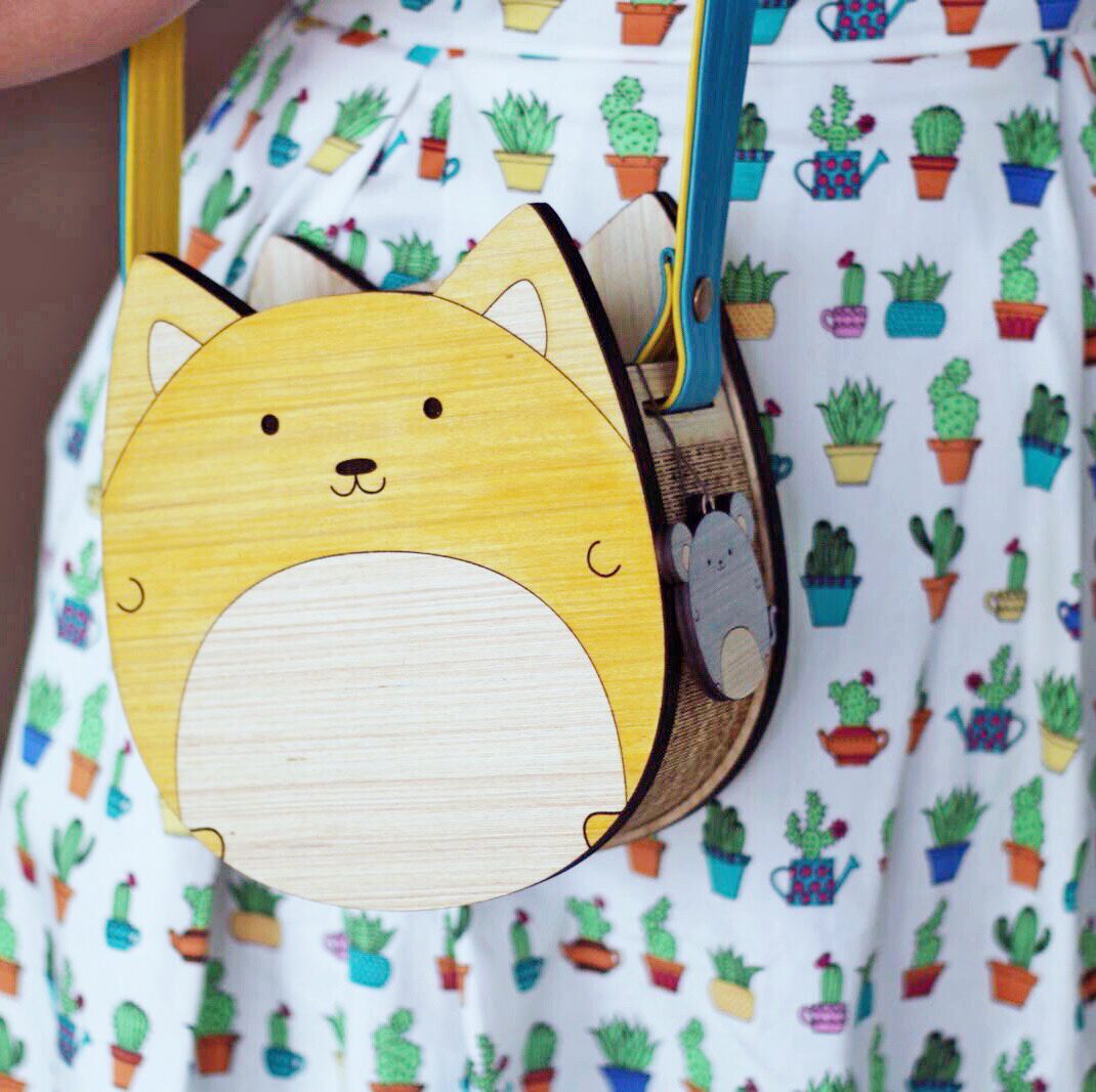 Wooden Cat Purse or Corgi Purse Kawaii Cute