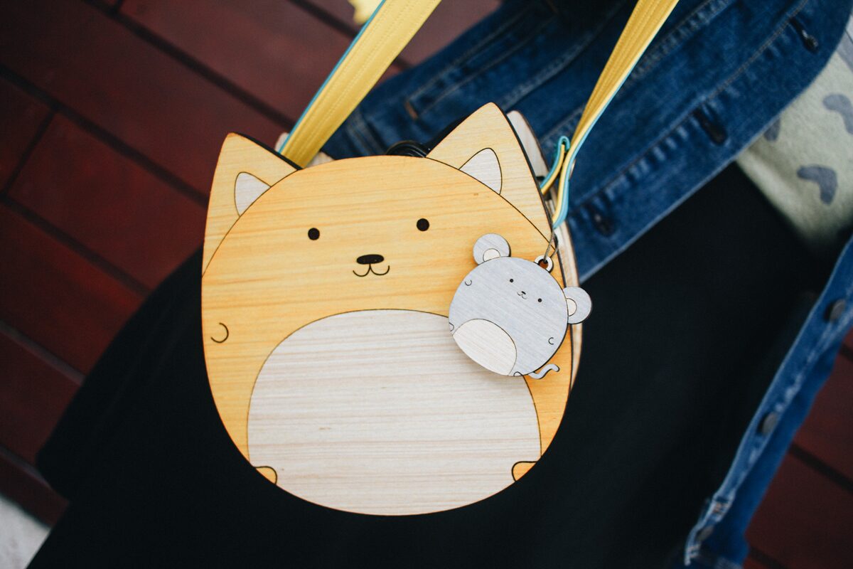 Wooden Cat Purse or Corgi Purse Kawaii Cute