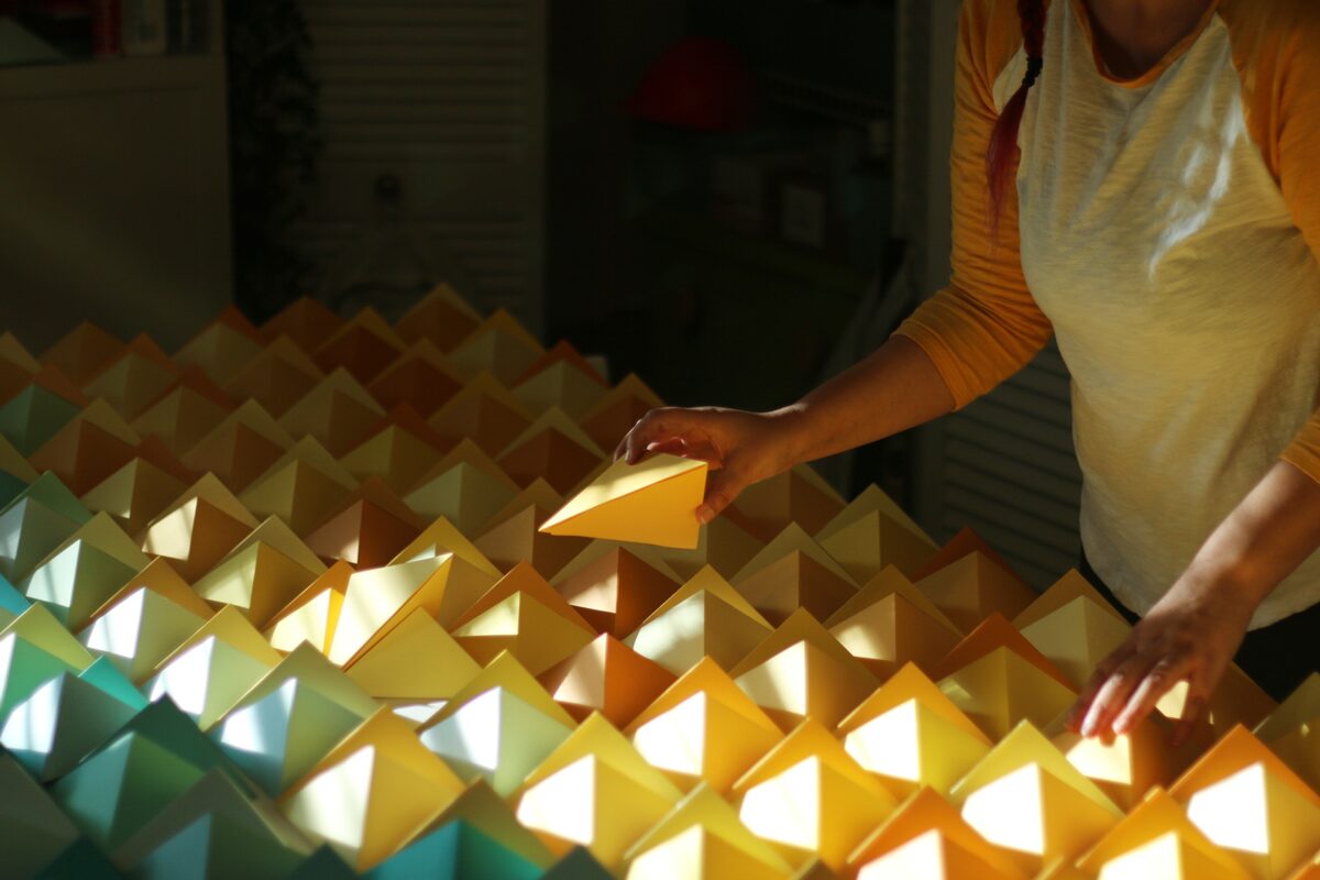Origami Triangles Backdrop for stage and photos by Dapper Animals