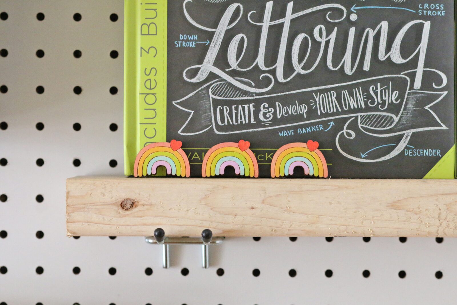 Cute Rainbow with heart wooden pin. Hand-painted by Dapper Animals