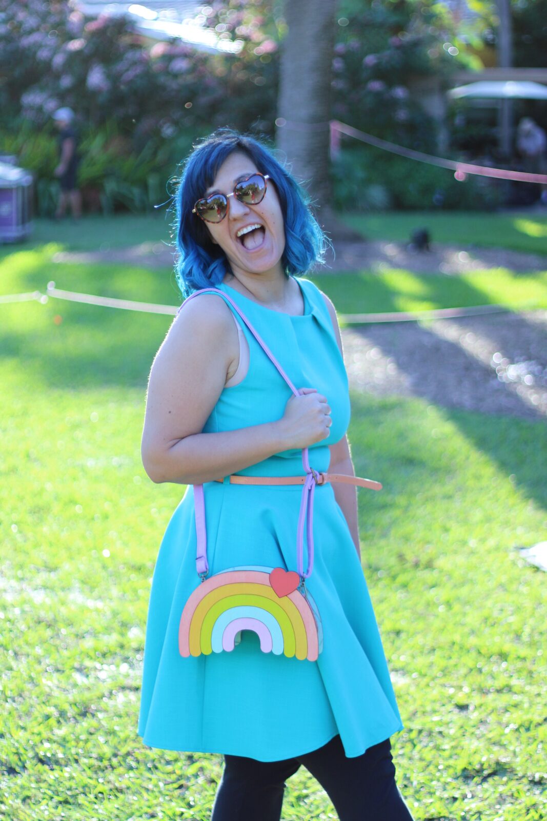 Cute rainbow bag made of wood and handpainted. Kawaii novelty purse.