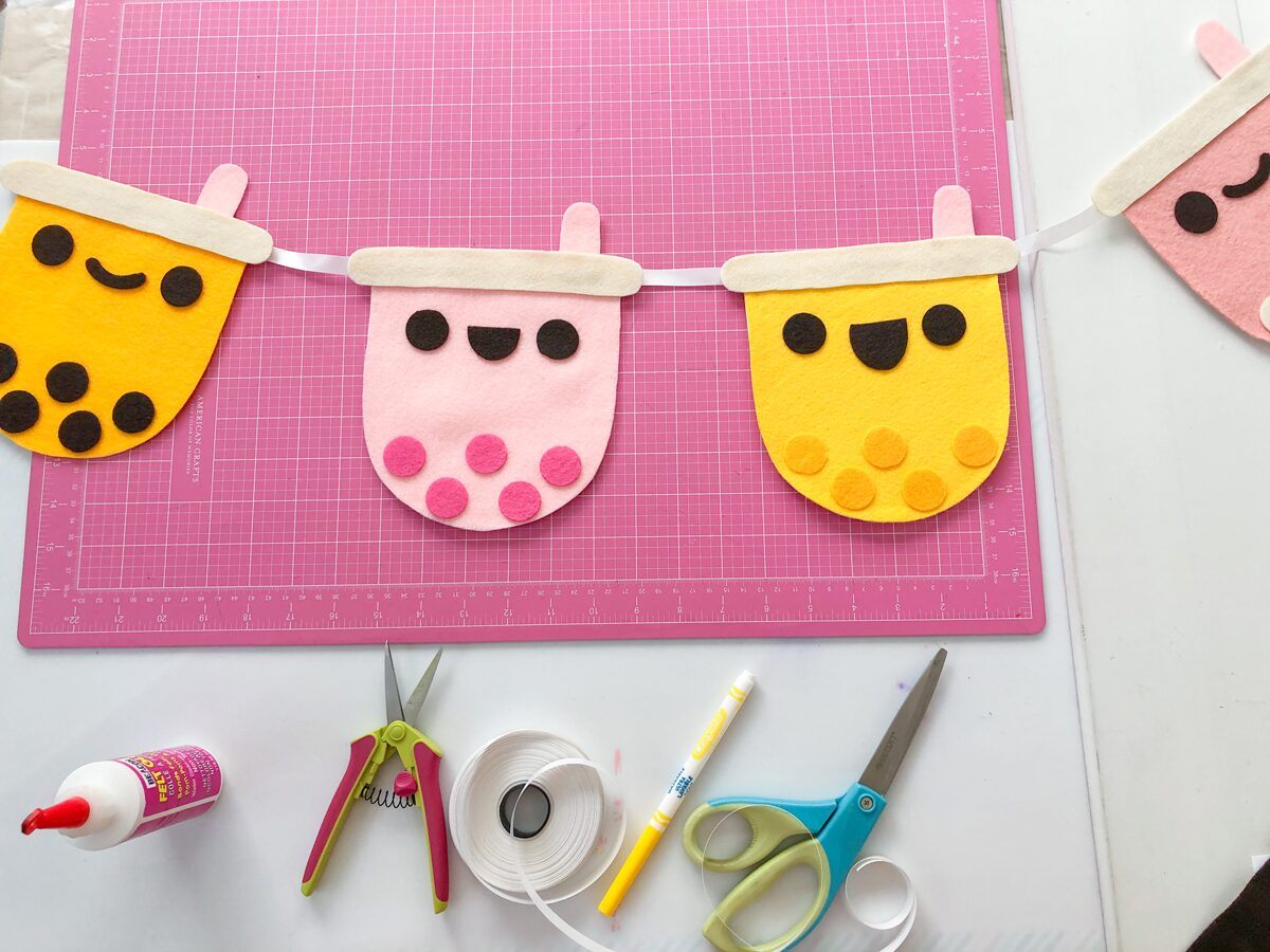 Felt Bubble Tea Banner Tutorial: Tape Ribbon to backing