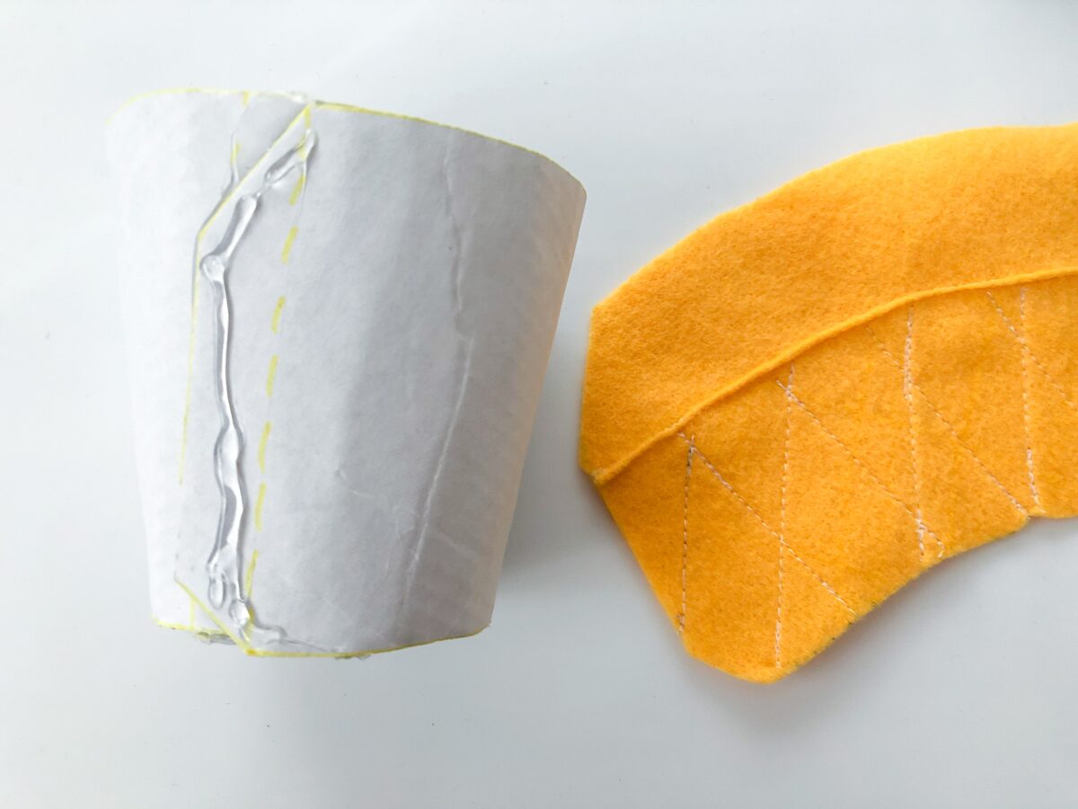 Felt Ice Cream Pin Cushion Tutorial attach ice cream cone felt to cardboard cup