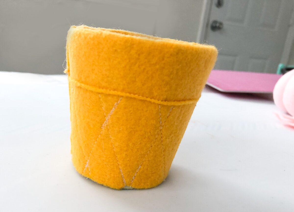 Felt Ice Cream Pin Cushion Tutorial attach ice cream cone felt to cardboard cup